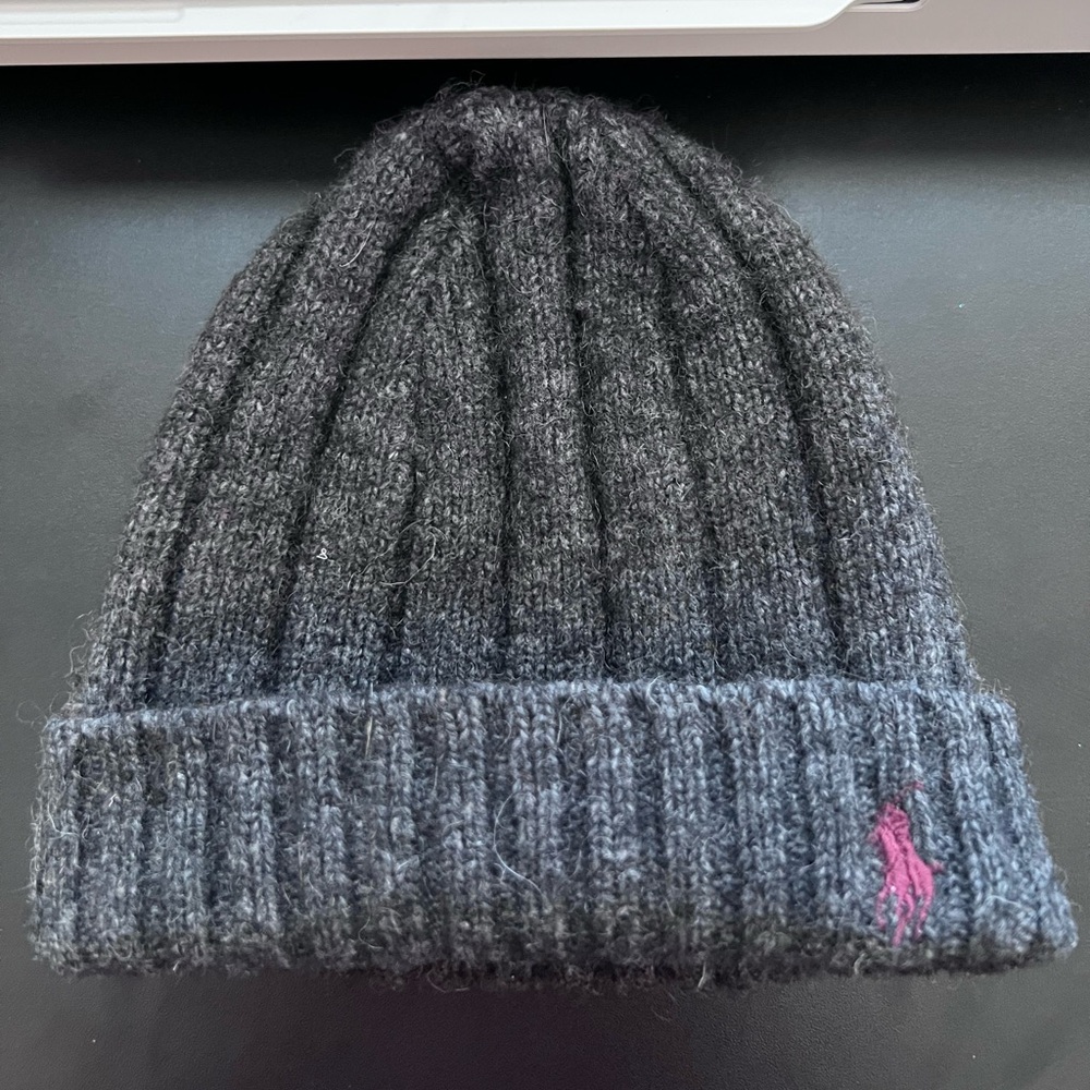 Polo by Ralph Lauren Charcoal Ribbed Knit Beanie